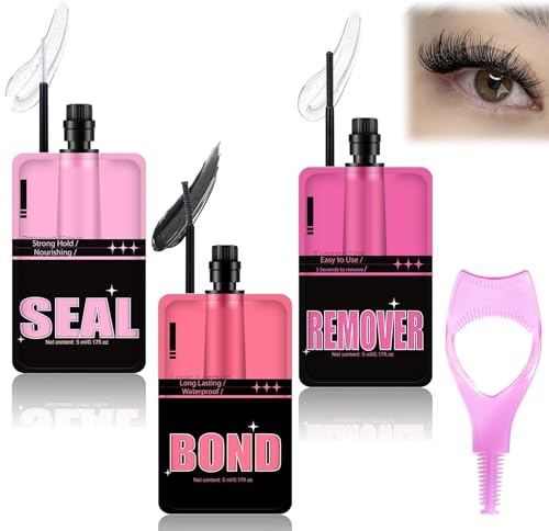 FEXPDL Lash Bond Seal and Eyelash Glue Remover, DIY Lash Extension Kit, eyelash glue bond and seal for Cluster Lashes Individual Eyelash Extension (5ml*3)