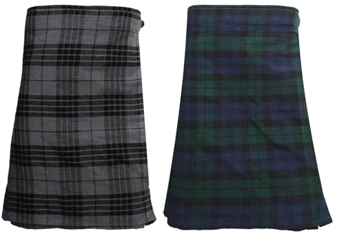 NORTH EDGE Men's Grey Watch Scottish Kilt 5 Yard 16oz Traditional Highland Tartan Skirt-Adjustable Leather Straps (38, Grey Watch)