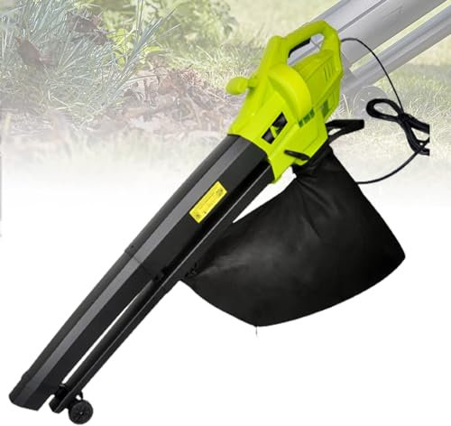 Aspirafoglie elettrico da 3000 W, soffiatore per foglie da giardino esterno con sacchetto per la polvere da 35 litri, facile da usare per pulire foglie e altri rifiuti da cortili e giardini,Green