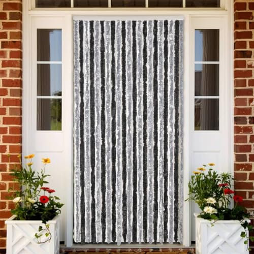 Rantry Fliegenvorhang Insektenvorhang Türvorhang Dekovorhang Fadenvorhang Insektenschutz Insektenschutzvorhang Streifenvorhang Grau und Schwarz 100x200 cm Chenille