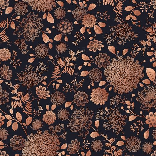 VEELIKE Tapete Blumen Vintage Schwarz Orange Kräutern Blumentapete Dunkle Botanische Tapete Blätter Tropische Fototapete Schlafzimmer Selbstklebende Tapete Blumen Badezimmer Wohnzimmer 44.5cm×300cm