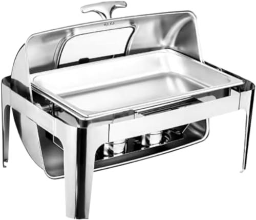 Chafing Dish Buffet Set 9l Insulated Heater Rectangular Heater With Visible Roll Top Food Tray Water Fuel Rack For Weddings Parties Banquets Dining(Size:One)