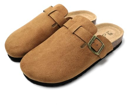 JOMIX Sabot Donna Eleganti Eco-Pelle Scamosciata Ciabatte Casa Sughero Punta Chiusa Zoccoli Invernali Pantofole Comode MD2438 Khaki 37