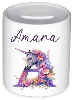 Manufaktur Liebevoll Einhorn Spardose personalisiert Taufe Geschenk Geburt Babygeschenk Personalisierte Kinder Spardose Pferd Baby Mädchen Sparschwein Geldgeschenk (Einhorn Buchstabe)