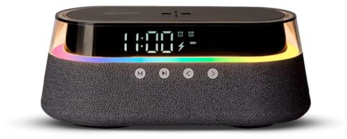 Dudùu - Multifunktionales 5-in-1-Radio, LED- und RGB-Lampe, Radio, Uhr, Bluetooth-Lautsprecher und kabelloses Laden (Dunkelgrau)