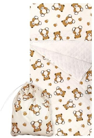Set Asilo, Sacco nanna e sacchetto per Bimbo e Bimba da 2 a 6 Anni - Tessuto Trapuntato 100% Cotone Copertina Asilo Orsetto Peluche