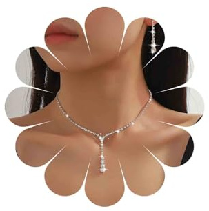 Inateannal Collana da sposa in cristallo Orecchini Set Collana con strass Y Lariat Orecchini pendenti con nappe in cristallo Collana girocollo tennis in oro Gioielli sposa Collana zirconi cubici Set