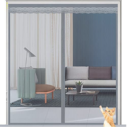 Magnetischer Netzvorhang für Tür mit magischem Klebeband, atmungsaktiver Fliegenschutz mit Magneten, stanzfreie Installation, grau, 110 cm x 210 cm