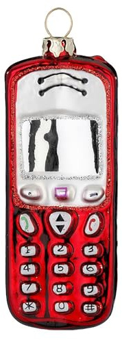 Christbaumschmuck Glas 9,5cm - Mobiltelefon Figur zum Aufhängen - handbemalt - Weihnachtsbaum Anhänger für Weihnachten - Christbaumanhänger & Weihnachtsbaumschmuck - Telefon Rot