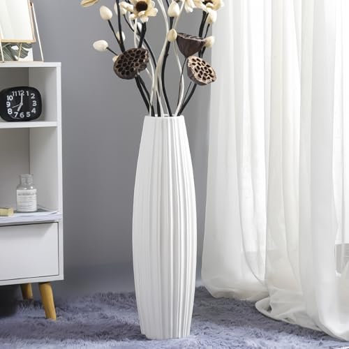 JIDOFUE Vase de Sol en céramique Blanche 45cm, décoration Moderne pour intérieur,Chambre,Salon, Mariage, Centre de Table, Grand Vase Design pour Fleurs et Pampas