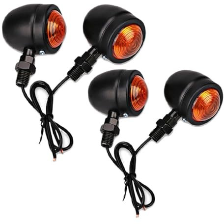 ZiYouao Blinker Motorrad 4PCS Retro Motorrad Blinker Motorrad Zubehör Universal 12V Einzigen Draht Blinker Lichter Motorrad Blinker(Black-S)