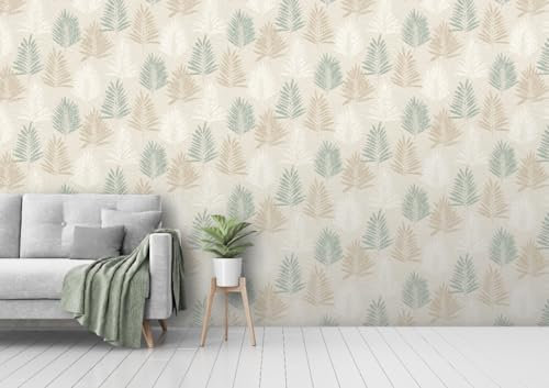 WPE® Linen Palm Sage & Soft Gold Wallpaper - Chic Leaf - Linen Effect Neutral Background - Textured - Contemporary & Stylist - Feature Wall or Every Wall