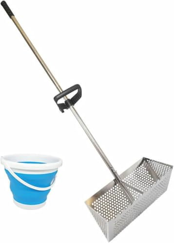 Râteau de plage, tamis, râteau manuel râteau pour filtrer le sable de sable détachant manuel tamis pour sable râteau de plage，Écran de sable pliable en acier inoxydable, écran à dents de requin de pla