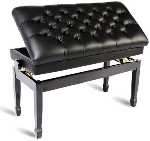 LZHUYE Klaviersitz, wasserdichter Klavierhocker mit Stauraum – verstellbare Keyboardbank, atmungsaktives PU-Leder – Frisiertischhocker, 50–60 cm (Farbe: Schwarz)