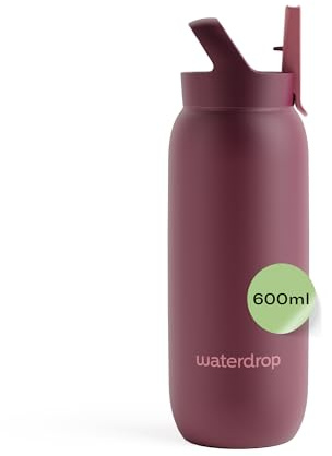 waterdrop® All Purpose Thermosflasche 600ml – Trinkflasche mit Strohhalm – isolierte Edelstahl, 24h kalt - 6h heiß – auslaufsicher & bruchsicher – Thermobecher