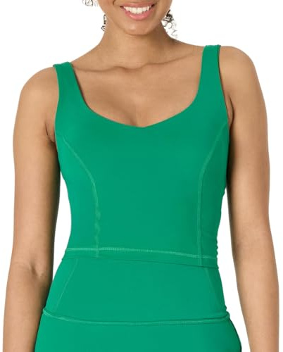 Amazon Essentials Top Corto de Tirantes Deportivo de Tejido FormFlex Ultrasuave con Soporte Ligero y Sujetador Mujer, Verde Esmeralda, S