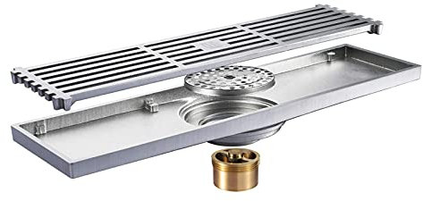 GODFSAHG Linearer Duschablauf, verchromter Bodenablauf, rechteckiger Duschbodenablauf aus Messing mit Abnehmbarer Abdeckung, Badezimmer-Duschablauf, 11,8 x 3,2