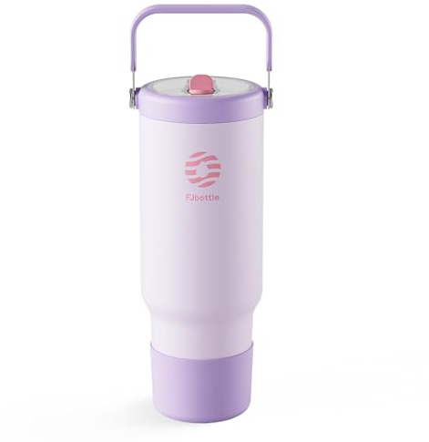 Fjbottle 40 oz Insulated Tumbler with Straw Leakproof Stainless Steel | Carry Handle, Clear Lid, Double Wall Vacuum, Hot & Cold Drinks, For Travel, Work & Gym