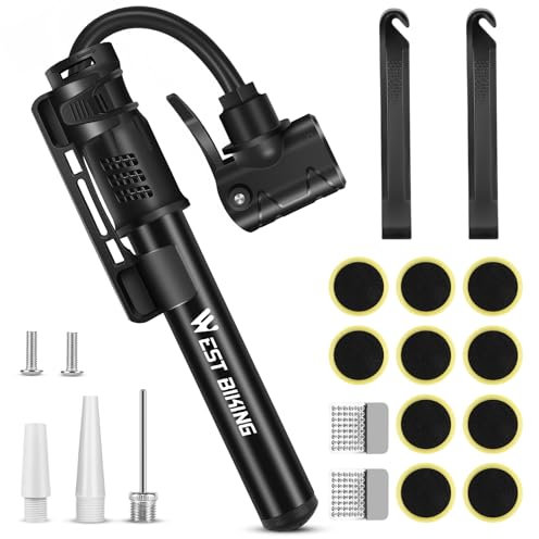Mini Bike Pumps with Presta & Schrader Valve，Hand Mini Pump, Portable Inflator Pump with Repair Kit，Fast Tyre Inflator Pump Road and Mountain Bikes, Balls etc (Black)