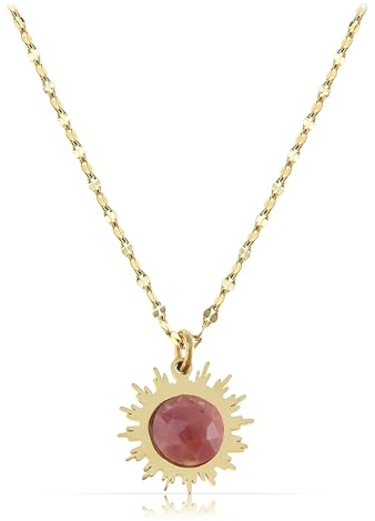 Made by Nami Kette Gold Damen mit Sonne Anhänger und Edelstein aus Chirurgischem Edelstahl 40 + 5 cm Gold Schmuck Freundschaftskette (Rot)