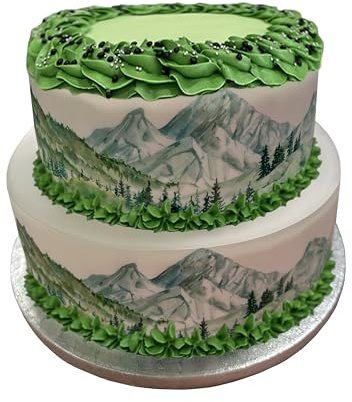 Edible Decor Icing Sheet Watercolour Mountain Hiking Themed Cake Border - Perfect for Decorating Larger Cakes- Easy to Use Cake Decoration