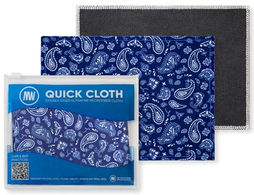 Quick Cloth Microfiber Glasses Cleaning Cloths – 5x7, Paisley Blue, 2 Pack with Case | Double-Sided Lens Cleaner for Eyeglasses, Camera, Screens & Glass | Reusable Microfiber Glass Polishing Cloths