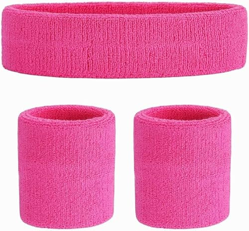 Fascia da donna e polsiere, per palestra, esercizi, sport, set anni '80, accessori per travestimento neon 1 fascia e 2 braccialetti, accessori sportivi