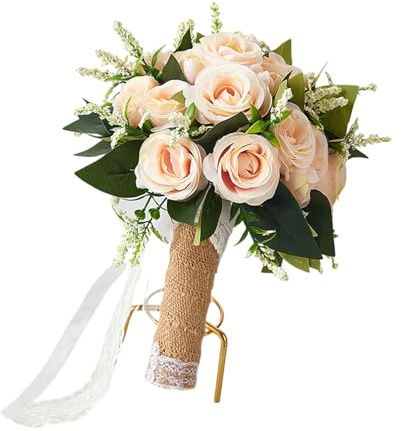 ZYMIADOU Bouquet di fiori artificiali vintage per cerimonia nuziale, per eventi all'aperto, bouquet bianco champagne, Champagne, Taglia unica