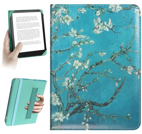 HoYiXi Universal Case for 6 inch Kindle eReader Compatible with Paperwhite(2025/2018)/PocketBook and Tolino/Kobo Clara HD,6 eReader Protective Case Cover Elastic rope,flowers 1
