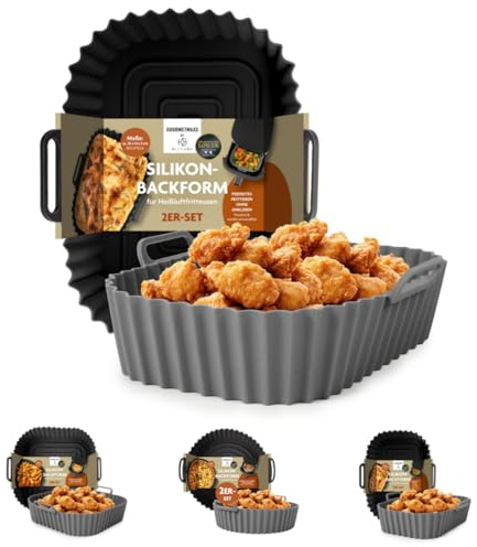 GOURMETmaxx BY KITCHBO Silikon-Backform 2er Set rechteckig 20x14cm, 5cm Höhe für fast alle Heissluft-Fritteusen ab 4 Liter | Perfektes Frittieren ohne Ankleben, wiederverwendbar, optimale Zirkulation