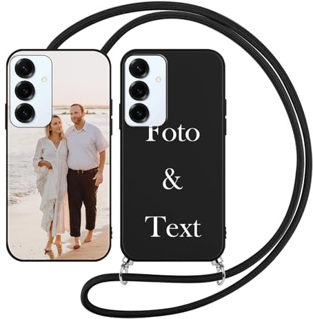Yoedge Handykette Personalisierte Handyhülle für Samsung Galaxy S25 FE 5G Schwarz Hülle mit Band Kordel 6,7, Selbst Gestalten mit Foto Bild Text Schutzhülle Cover für Samsung Galaxy S25 FE 5G Case