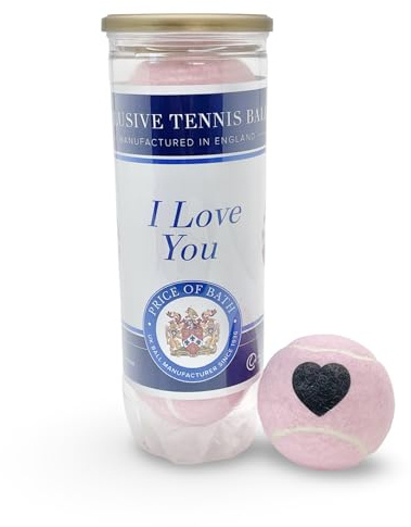 3 Tennisbälle mit „I Love You“-Herzaufdruck in Tube | Für Ihren Tennisliebhaber! | Typ 2 ITF-Standard, für dem Spielplatz | Einzigartiges Geschenk zum Valentinstag oder Geburtstag | (Pastelrosa)