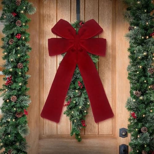 Rot Weihnachtsschleife Groß Samt Weinrot Geschenkschleife 54cm Grosse Rote Schleifen Weihnachten Weihnachtsbaum Deko Weihnachtskranz-Schleifen Samtschleifen für Christbaum Kamin Haustür Fenster