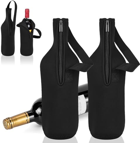 2 Piezas Bolsas para Botellas para Funda Portabotellas Bolsas para Vino de Neopreno con Asa de Nailon y Cremallera Bolsa Reutilizable para Guardar Bebidas para Campistas Picnics Navidad Regalo