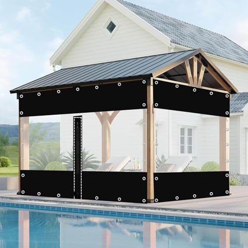 Tende Per Eventi e Tendoni,Pannelli Laterali in Telone Trasparente Nero Gazebo,Tende in Teloni Trasparenti Impermeabili Con Cerniere,Telo in Plastica in Pvc Con Occhiellati,W×H-4.5×2.1m(14.8 * 6.9ft)