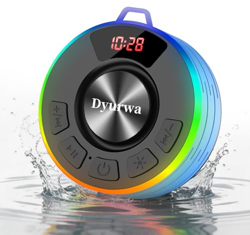 Shower Speaker, Portable Bluetooth Speaker with IPX7 Waterproof, Portable Speakers with 360° Stereo Sound, Suction Cup, RGB Lights & Built-in Mic, Wireless Speaker for Bathroom Travel Outdoor Beach