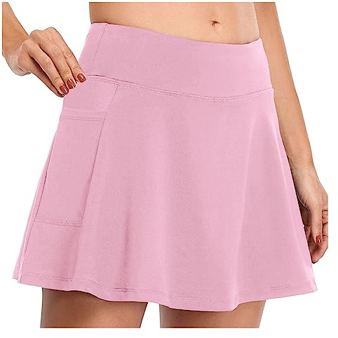 Con bolsillos interiores pantalones cortos de tenis elásticos para mujer faldas deportivas falda, Rosa., M
