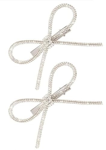 2 Stück Strass Schleife Haarspange, Glitzer Kristall Bow Hair Clip, Silber, Haarschmuck für Hochzeit und Braut