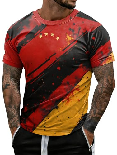 Herren Fußball T-Shirt Deutschland Trikot Fanshirt mit 3D Druck WM Kurzarm Rundhalsausschnitt Lässige Fanbekleidung Sommer Fußball Freizeit Fans Top Public Viewing Tee Shirt 2026