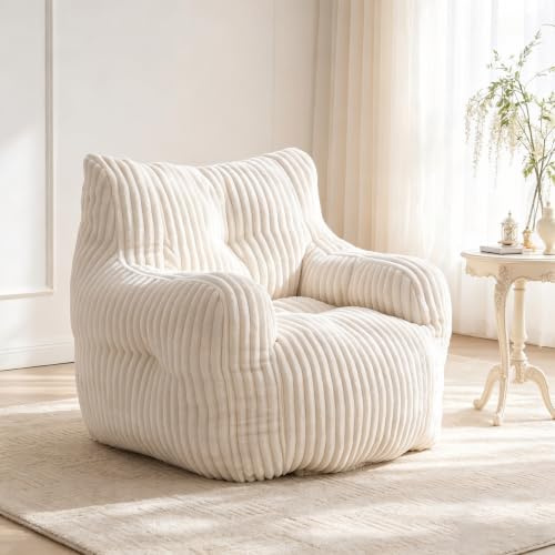 Calivra Pouf in velluto a coste, con imbottitura in memory foam, per soggiorno, camera da letto e salotto, 100 x 94 x 70 cm, beige