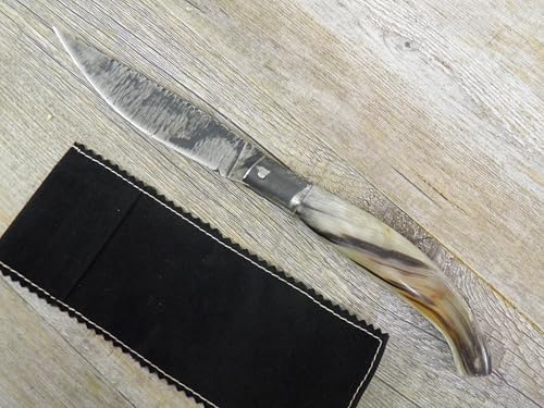 Generico Coltello Artigianale Sardo Arburesa 26 cm, Manico in Corno di Montone, Lama Anticata, con Fodero in Vinile e Personalizzazione Laser