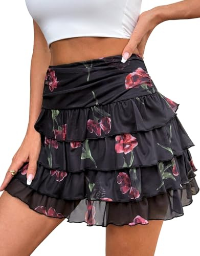 Adigaber Minikjol för kvinnor elastisk midja skiktad tyllkjol med shorts