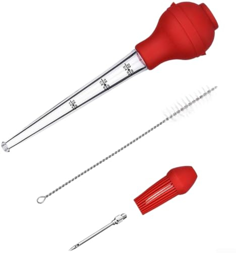 Complete Turkey Baster Set 5 Piece with Oil Brush and Needle - Silicone Marinade Injector for Poultry Beef - Large Capacity BBQ Tool 26cm