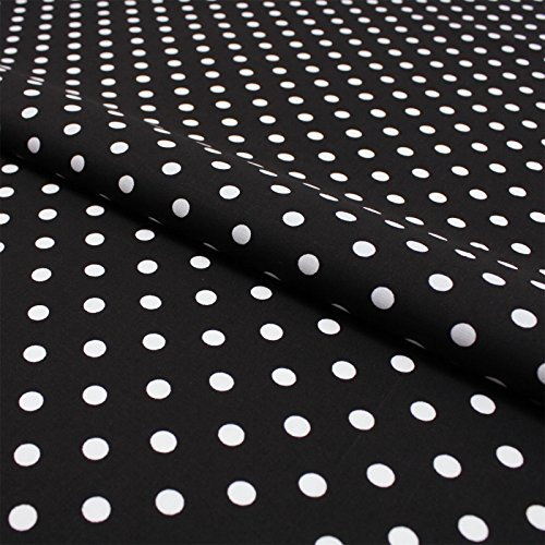 Hans-Textil-Shop Baumwollstoff Schwarz Gepunktet – Stoff Meterware 140 cm – Schwarzer Stoff mit weißen Punkten – Punkte Stoff Baumwolle für Kissen, Bettwäsche, Kinderstoff, Deko, Bekleidung