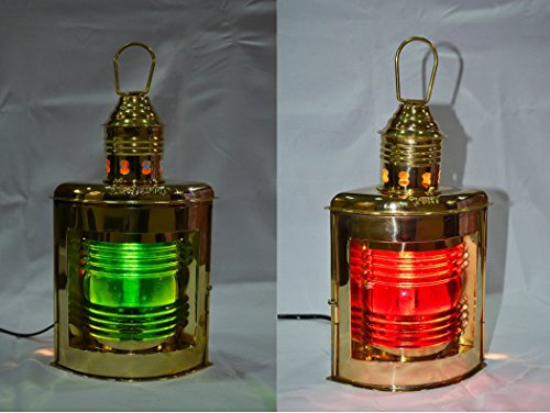 Marine Nautical Store Elektrische Laterne aus massivem Messing, 2 Stück, grün/rot, Heimdekoration, LED, Tischhalterung, 25,4 cm, nicht wasserdicht