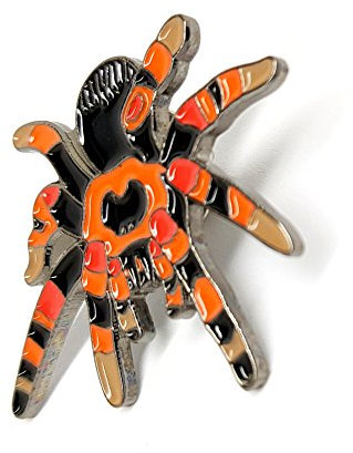 Shopiyal Brosche mit Tarantelspinne, groß, aus Metall, Emaille, Schwarz/Rot
