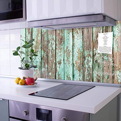 banjado Küchenrückwand Glas ohne Bohren 120x60cm – Glasrückwand Küche mit Motiv Holz Patina/Spritzschutz Küchenrückwand Glas/selbstklebende Küchenrückwand Platte - magnetisch & beschreibbar