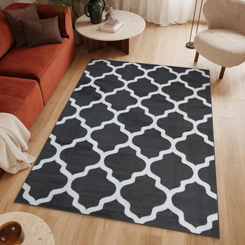 TAPISO Luxury Teppich Kurzflor Modern Marokkanisch Geometrisch Kleeblatt Gitter Rauten Muster Grau Weiß Schlafzimmer Wohnzimmer ÖKOTEX 300 x 400 cm