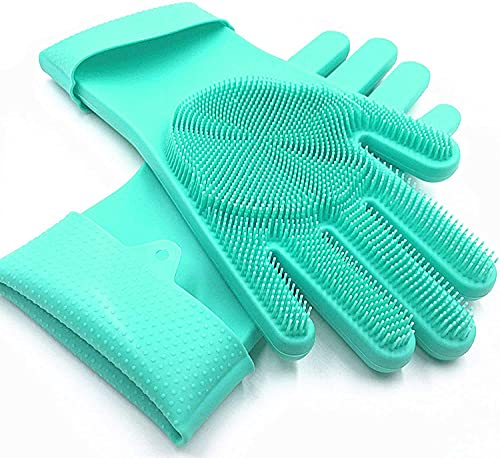 Louis Donne Silicone Cleaning Gloves, Reusable Wash Gloves with Bristles, Dishwashing Gloves with Scrubber, Great for Household, Washing Car, Pet Grooming