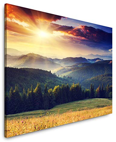 Paul Sinus Art Landschaft mit Bergen und Wolken 150 x 100 cm Inspirierende Fotokunst in Museums-Qualität für Ihr Zuhause als Wandbild auf Leinwand in XXL Format
